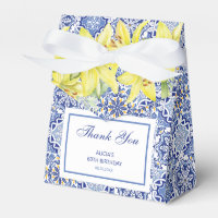 Chic Blue Portuguese Azulejo Yellow Lily Thank You