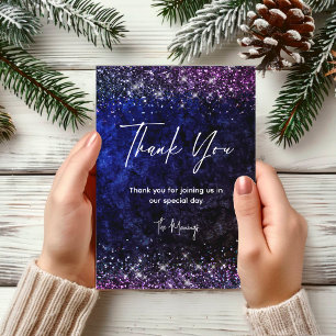 Chic blue purple faux glitter thank you  card