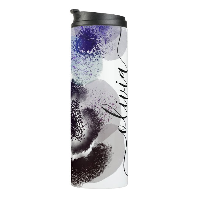 Chic Blue Purple Floral Signature Monogrammed Thermal Tumbler (Rotated Right)