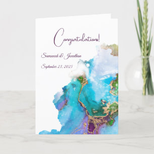 Chic Blue Purple Gold Abstract Wedding Card