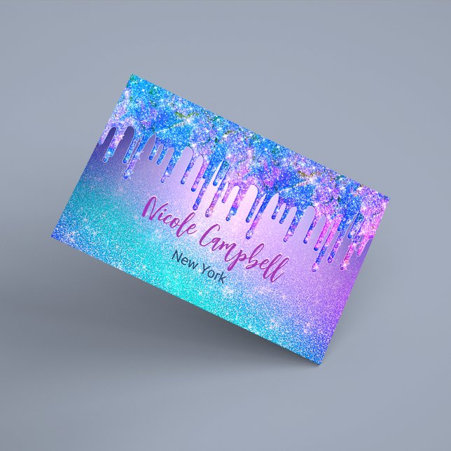 Chic blue purple ombre glitter drips business card (Creator Uploaded)