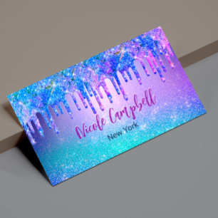 Chic blue purple ombre glitter drips 	Magnetic business card