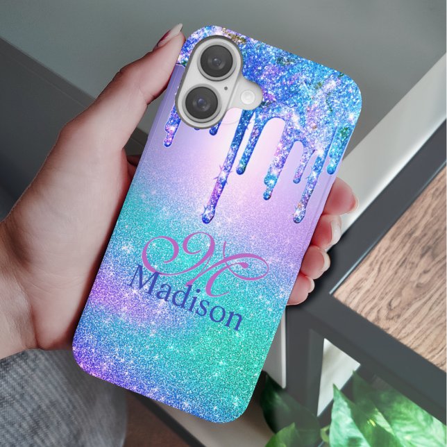 Chic blue purple ombre glitter drips monogram Case (Creator Uploaded)