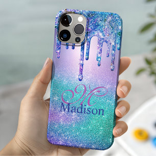 Chic blue purple ombre glitter drips monogram Case-Mate iPhone 14 case