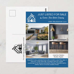 Chic Blue Real Estate Company House Listing Postcard