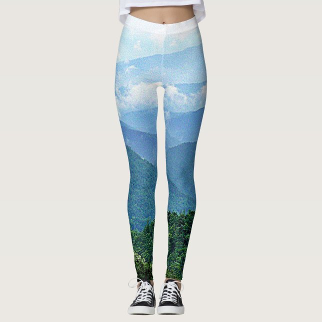 Chic Blue Ridge Mountains Photography Stylish Yoga Leggings (Front)