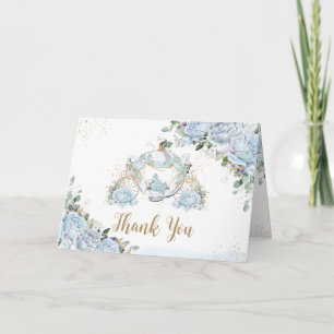 Chic Blue Roses Princess Carriage Bridal Shower Thank You Card