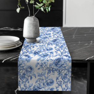 Chic Blue Roses Toile Floral Pattern Style Table  Long Table Runner