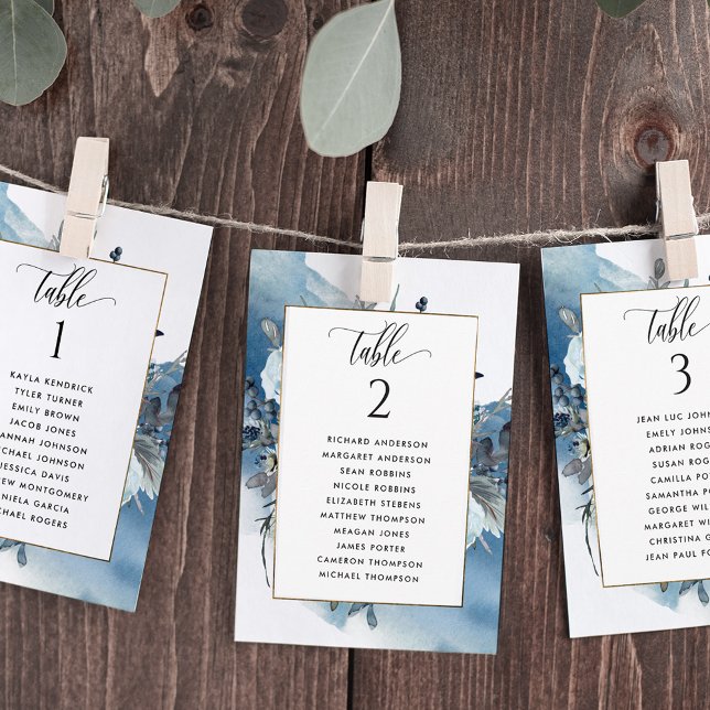 Chic Blue Seating Plan Cards with Guest Names (Creator Uploaded)