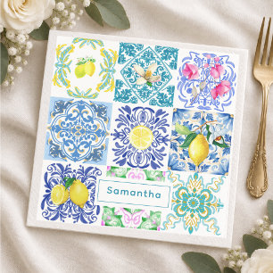 Chic Blue Sicilian Amalfi Mediterranean Tile Napkin