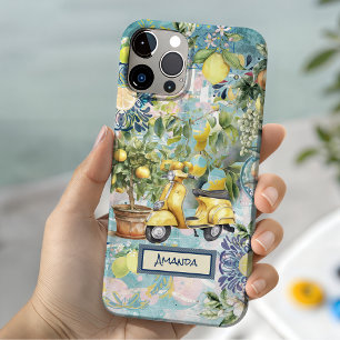 Chic Blue Sicilian Citrus Mediterranean Floral iPhone 15 Case
