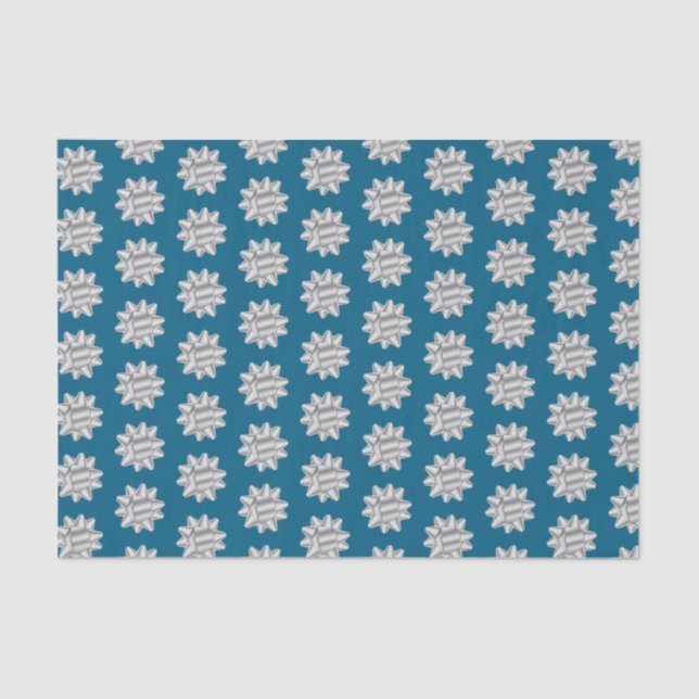 Chic Blue Silver Bows Christmas Tissue Paper (Front)