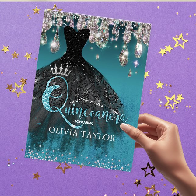Chic Blue silver glitter drips Quinceanera  Invitation (Creator Uploaded)