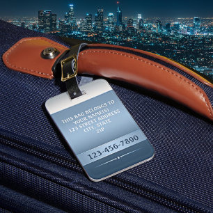 Chic Blue Silver Metallic Stripe Luggage Tag