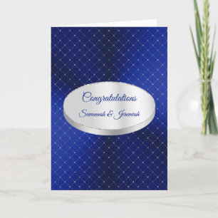 Chic Blue Silver Squares Customise Congratulations Card