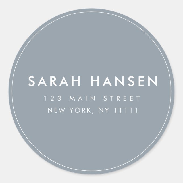 Chic Blue Simple Round Modern Return Address Label (Front)