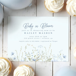 Chic Blue Sky Wildflowers Boy Baby Shower Invitation