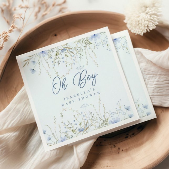 Chic Blue Sky Wildflowers Boy Baby Shower Napkin (Creator Uploaded)