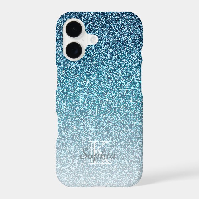 Chic Blue Sparkle Glitter Monogram Name (Back)