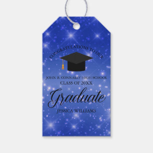 Chic Blue Sparkle Graduate Custom Graduation Party Gift Tags