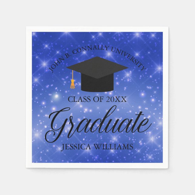Chic Blue Sparkle Graduate Custom Graduation Party Napkin (Front)