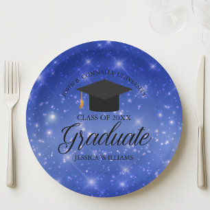 Chic Blue Sparkle Graduate Custom Graduation Party Paper Plate
