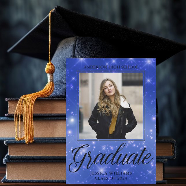 Chic Blue Sparkle Graduate Photo Graduation Announcement (Creator Uploaded)