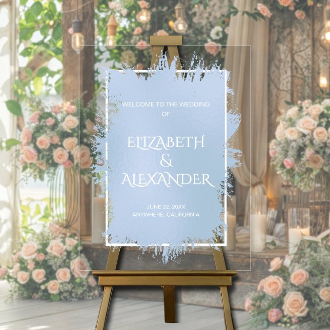 Chic Blue Splash Wedding Welcome Acrylic Sign (Chic dusty blue splash wedding welcome acrylic sign)
