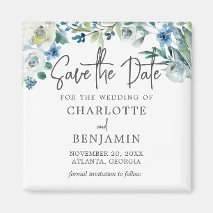 Chic Blue Spring Floral Save The Date Magnet