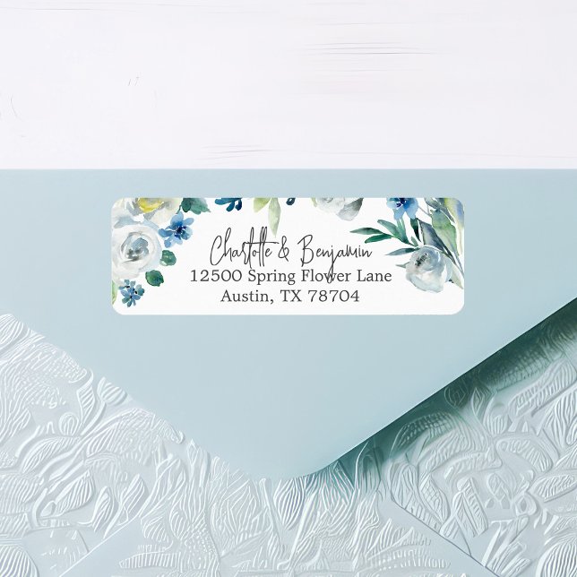 Chic Blue Spring Floral Wedding Return Address (Creator Uploaded)
