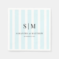 Chic Blue Stripes Elegant Couple Initials Wedding