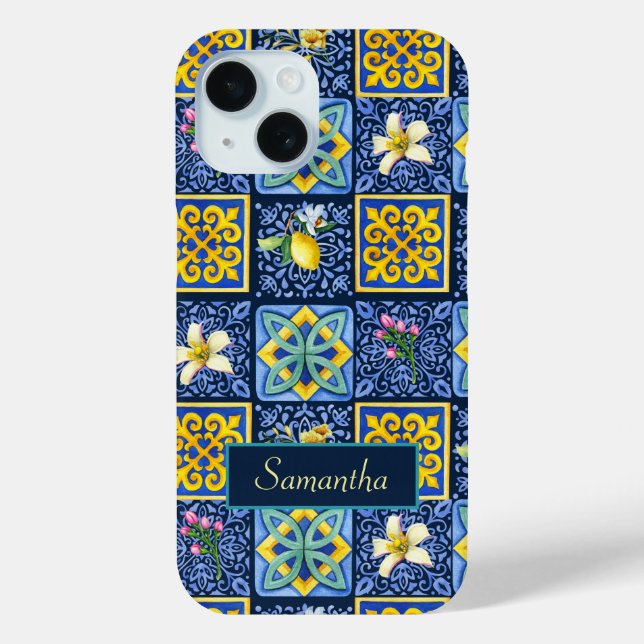 Chic Blue teal Sicilian citrus Mediterranean Case-Mate iPhone Case (Back)