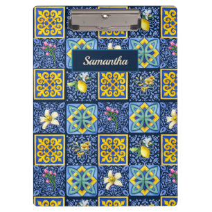 Chic Blue teal Sicilian citrus Mediterranean Clipboard