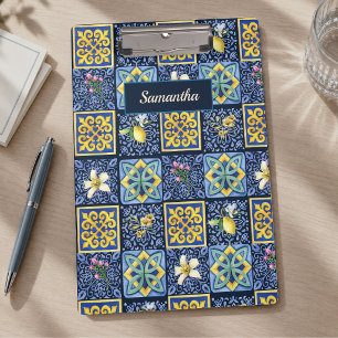 Chic Blue teal Sicilian citrus Mediterranean Clipboard