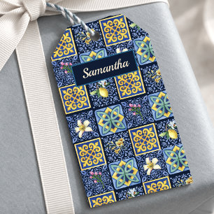Chic Blue teal Sicilian citrus Mediterranean Gift Tags