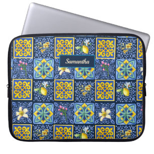 Chic Blue teal Sicilian citrus Mediterranean Laptop Sleeve