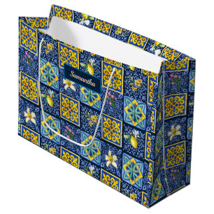 Chic Blue teal Sicilian citrus Mediterranean Large Gift Bag