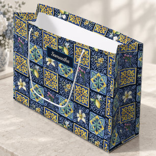 Chic Blue teal Sicilian citrus Mediterranean Large Gift Bag