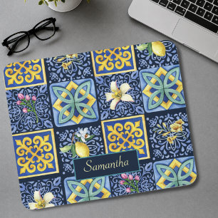 Chic Blue teal Sicilian citrus Mediterranean Mouse Mat