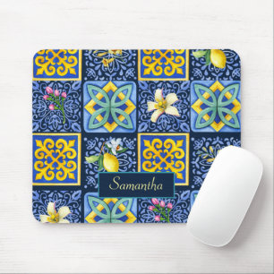 Chic Blue teal Sicilian citrus Mediterranean Mouse Mat