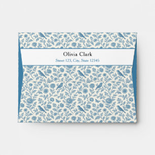 Chic Blue Toile de Jouy Floral Border Wedding Envelope