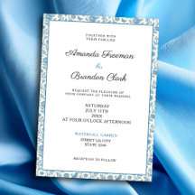Chic Blue Toile de Jouy Floral Border Wedding