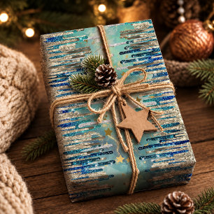 Chic blue, turquoise and gold wrapping paper