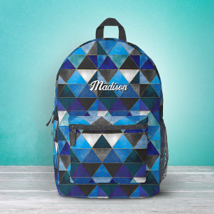 Chic blue turquoise grey geometric printed backpack