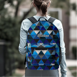Chic blue turquoise grey geometric printed backpack