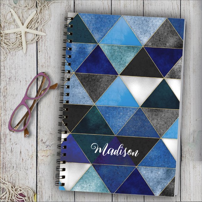 Chic blue turquoise grey geometric sketchbook  notebook (Creator Uploaded)