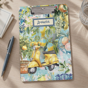Chic blue turquoise sicilian citrus collage floral clipboard
