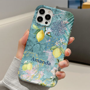 Chic Blue Turquoise Sicilian Citrus Floral iPhone 15 Case