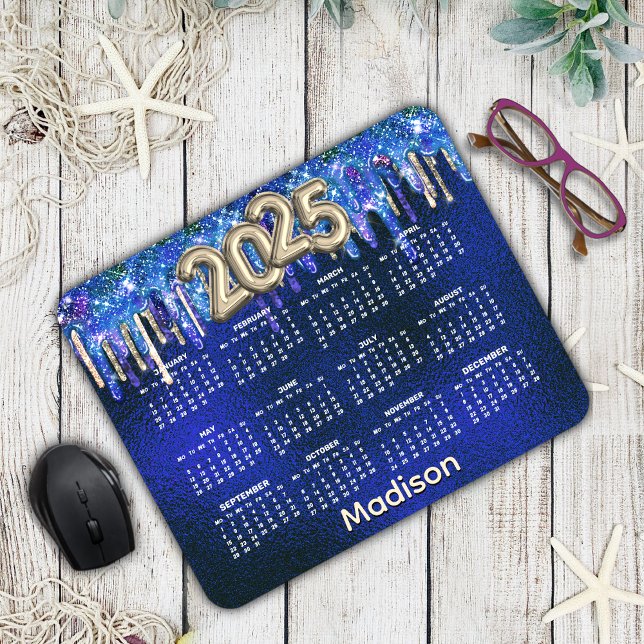 Chic blue unicorn dripping glitter 2025 calendar  mouse mat (Creator Uploaded)