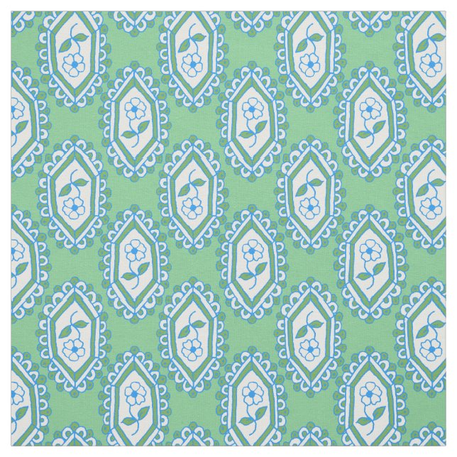 Chic Blue Vintage Periwinkle Floral Pattern Fabric (Swatch)